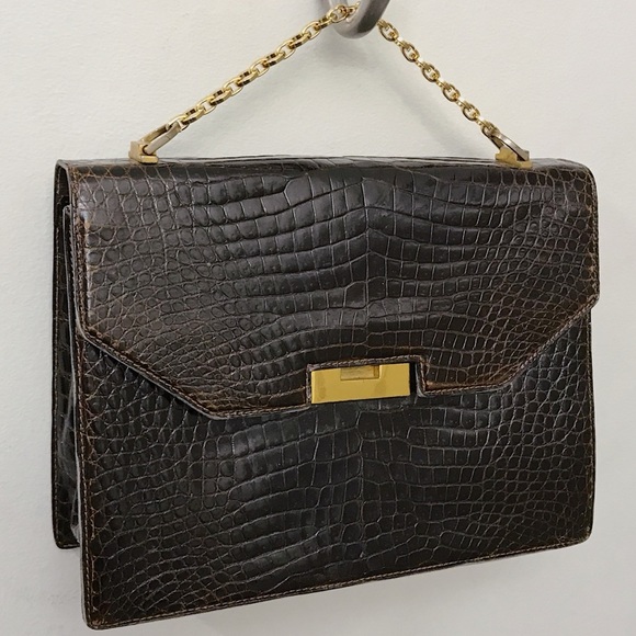 Gucci Brown Alligator Skin Top Handle Crossbody Bag Vintage Minimal Chic - Picture 3 of 12